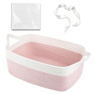 imageOIAHOMY Small Basket with Handles Cotton Rope Dog Cat Toy Bin Woven Storage Baskets for Living Room Nursery Gift Basket Empty for Halloween Christmas 135quotx10quotx6quot Grey ampamp WhitePink  White