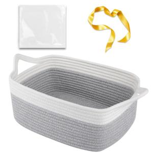 imageOIAHOMY Small Basket with Handles Cotton Rope Dog Cat Toy Bin Woven Storage Baskets for Living Room Nursery Gift Basket Empty for Halloween Christmas 135quotx10quotx6quot Grey ampamp WhiteGrey  White