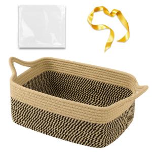 imageOIAHOMY Small Basket with Handles Cotton Rope Dog Cat Toy Bin Woven Storage Baskets for Living Room Nursery Gift Basket Empty for Halloween Christmas 135quotx10quotx6quot Grey ampamp WhiteBlack  Yellow