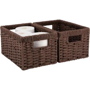 imageOIAHOMY Wicker Baskets Paper Rope Storage Baskets for Organizing with Builtin Handles 2 PacksYellowBrown