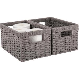 imageOIAHOMY Wicker Baskets Paper Rope Storage Baskets for Organizing with Builtin Handles 2 PacksYellowGrey