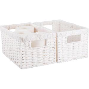 imageOIAHOMY Wicker Baskets Paper Rope Storage Baskets for Organizing with Builtin Handles 2 PacksYellowWhite