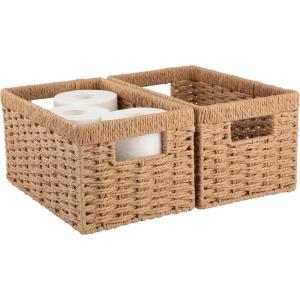 imageOIAHOMY Wicker Baskets Paper Rope Storage Baskets for Organizing with Builtin Handles 2 PacksYellowYellow