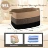 imageOIAHOMY Extra Large Blanket Basket 95L Cotton Rope Woven Laundry Basket Toy Bin for Baby Room Container for Blanket Storage in Living Room 241714 Gradient GreyBrown  Black