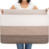 imageOIAHOMY Extra Large Blanket Basket 95L Cotton Rope Woven Laundry Basket Toy Bin for Baby Room Container for Blanket Storage in Living Room 241714 Gradient GreyGradient Brown