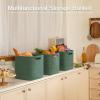 imageOIAHOMY Storage Cubes 11 Inch Storage Bins3Pack Cotton Rope Woven Baskets for Organizing Square Storage Baskets for Shelves Organizer Classroom Kids Toy Bins Closet Baby NurseryBrownGreen