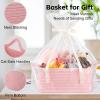 imageOIAHOMY Woven Basket Gift Basket Empty with Gift Bags and Ribbons Rope Baskets for Baby Showers Storage Baskets with Handles for Nursery Pet Toy Organizer  WhitePink