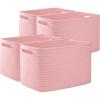 imageOIAHOMY 4 Pack Storage Baskets for Organizing Cube Storage Bins for Shelves Rectangle Storage Baskets With Handles Woven Baskets for Storage 127Lx9Wx78H BluePink