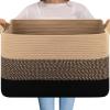 imageOIAHOMY Extra Large Blanket Basket 95L Cotton Rope Woven Laundry Basket Toy Bin for Baby Room Container for Blanket Storage in Living Room 241714 Gradient GreyBrown  Black