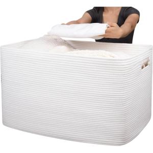 imageOIAHOMY 118L XXXLarge Cotton Rope Storage Basket Oversized Blanket Basket Used for Organizing Dirty Clothes in Living Room Bedroom Nursery Dog Toy Storage Bins 25quot x 17quot x 16quotWhiteWhite