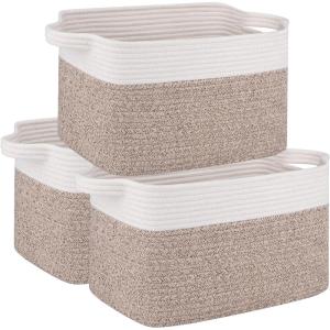 imageOIAHOMY 3 Pack Storage Basket for Organizing 13X985X87 Woven Storage Bins with Handles toy organizersStylish Room Decor Black variegatedBrown variegated