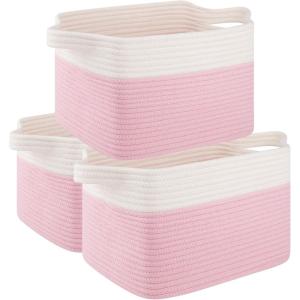 imageOIAHOMY 3 Pack Storage Basket for Organizing 13X985X87 Woven Storage Bins with Handles toy organizersStylish Room Decor Black variegatedPink  white