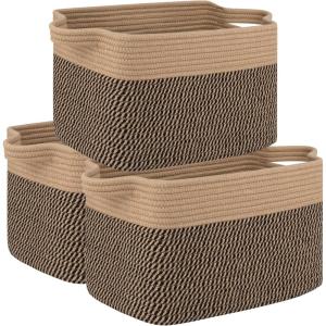 imageOIAHOMY 3 Pack Storage Basket for Organizing 13X985X87 Woven Storage Bins with Handles toy organizersStylish Room Decor Black variegatedYellow  Black