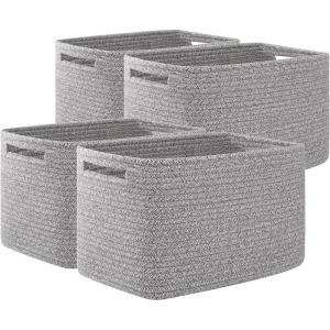 imageOIAHOMY 4 Pack Storage Baskets for Organizing Cube Storage Bins for Shelves Rectangle Storage Baskets With Handles Woven Baskets for Storage 127Lx9Wx78H BlueGrey
