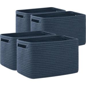 imageOIAHOMY 4 Pack Storage Baskets for Organizing Cube Storage Bins for Shelves Rectangle Storage Baskets With Handles Woven Baskets for Storage 127Lx9Wx78H BlueBlue