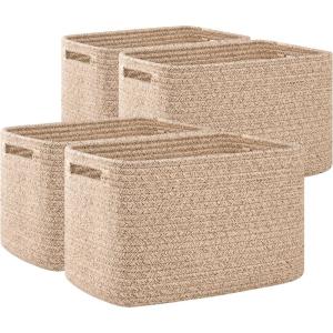 imageOIAHOMY 4 Pack Storage Baskets for Organizing Cube Storage Bins for Shelves Rectangle Storage Baskets With Handles Woven Baskets for Storage 127Lx9Wx78H BlueBrown