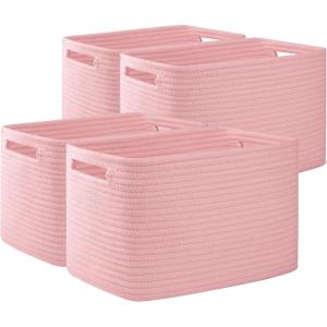 imageOIAHOMY 4 Pack Storage Baskets for Organizing Cube Storage Bins for Shelves Rectangle Storage Baskets With Handles Woven Baskets for Storage 127Lx9Wx78H BluePink