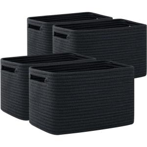 imageOIAHOMY 4 Pack Storage Baskets for Organizing Cube Storage Bins for Shelves Rectangle Storage Baskets With Handles Woven Baskets for Storage 127Lx9Wx78H BlueBlack