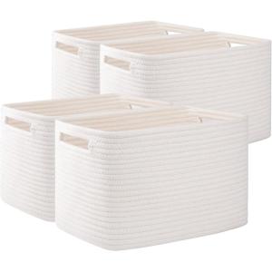 imageOIAHOMY 4 Pack Storage Baskets for Organizing Cube Storage Bins for Shelves Rectangle Storage Baskets With Handles Woven Baskets for Storage 127Lx9Wx78H BlueWhite