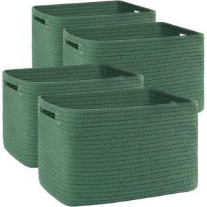 imageOIAHOMY 4 Pack Storage Baskets for Organizing Cube Storage Bins for Shelves Rectangle Storage Baskets With Handles Woven Baskets for Storage 127Lx9Wx78H BlueGreen