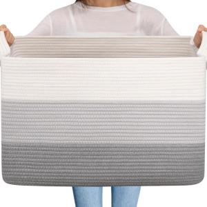 imageOIAHOMY Extra Large Blanket Basket 95L Cotton Rope Woven Laundry Basket Toy Bin for Baby Room Container for Blanket Storage in Living Room 241714 Gradient GreyGradient Grey