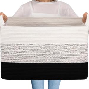 imageOIAHOMY Extra Large Blanket Basket 95L Cotton Rope Woven Laundry Basket Toy Bin for Baby Room Container for Blanket Storage in Living Room 241714 Gradient GreyGradient Black