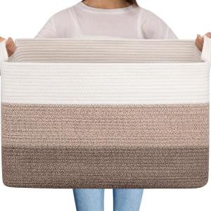 imageOIAHOMY Extra Large Blanket Basket 95L Cotton Rope Woven Laundry Basket Toy Bin for Baby Room Container for Blanket Storage in Living Room 241714 Gradient GreyGradient Brown