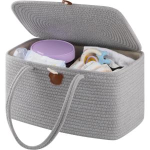 imageOIAHOMY Large Diaper Caddy Organizer for Baby Portable Baby Basket with Handles Gift Basket for Newborn Diaper storage Organizer for Changing Table and Car WhiteGrey