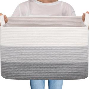 imageOIAHOMY Large Storage Basket Cotton Rope Woven Blanket Basket Toy Bin for Baby Room Container for Blanket Storage in Living Room 201612 Gradient BrownGradient Grey