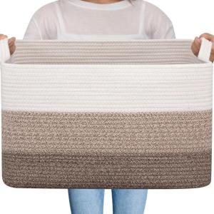 imageOIAHOMY Large Storage Basket Cotton Rope Woven Blanket Basket Toy Bin for Baby Room Container for Blanket Storage in Living Room 201612 Gradient BrownGradient Brown