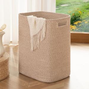 imageOIAHOMY Laundry Hamper Rectangle Cotton Laundry Basket with Handles Large Blanket Basket for Living room Woven Decorative Storage for ToysClothesPillows16x13x22inBrown variegatedBrown variegated