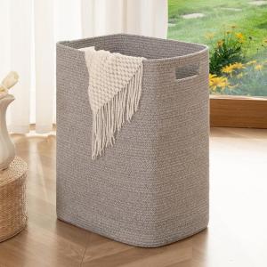 imageOIAHOMY Laundry Hamper Rectangle Cotton Laundry Basket with Handles Large Blanket Basket for Living room Woven Decorative Storage for ToysClothesPillows16x13x22inBrown variegatedGrey variegated