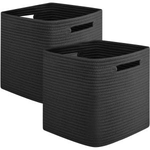 imageOIAHOMY Storage Cubes 13 Inch Cube Storage Organizer Collapsible Storage Bins Baskets for Organizing Storage Bins for ShelvesBrown 2PACKBlack