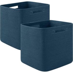 imageOIAHOMY Storage Cubes 13 Inch Cube Storage Organizer Collapsible Storage Bins Baskets for Organizing Storage Bins for ShelvesBrown 2PACKBlue
