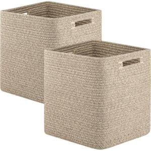 imageOIAHOMY Storage Cubes 13 Inch Cube Storage Organizer Collapsible Storage Bins Baskets for Organizing Storage Bins for ShelvesBrown 2PACKBrown