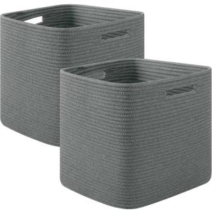 imageOIAHOMY Storage Cubes 13 Inch Cube Storage Organizer Collapsible Storage Bins Baskets for Organizing Storage Bins for ShelvesBrown 2PACKDark Grey