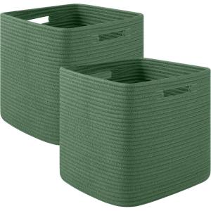 imageOIAHOMY Storage Cubes 13 Inch Cube Storage Organizer Collapsible Storage Bins Baskets for Organizing Storage Bins for ShelvesBrown 2PACKGreen