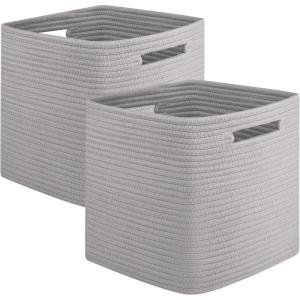 imageOIAHOMY Storage Cubes 13 Inch Cube Storage Organizer Collapsible Storage Bins Baskets for Organizing Storage Bins for ShelvesBrown 2PACKGrey