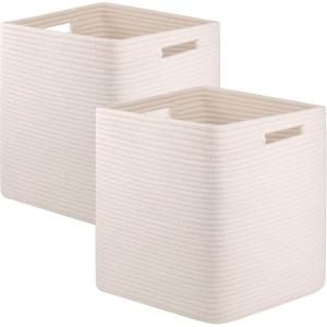 imageOIAHOMY Storage Cubes 13 Inch Cube Storage Organizer Collapsible Storage Bins Baskets for Organizing Storage Bins for ShelvesBrown 2PACKWhite