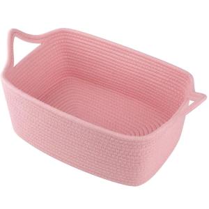 imageOIAHOMY Woven Basket Gift Basket Empty with Gift Bags and Ribbons Rope Baskets for Baby Showers Storage Baskets with Handles for Nursery Pet Toy Organizer  WhitePink