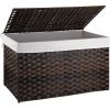 imageOIAHOMY Large Storage Basket with Lid 423 Gallon 160L Blanket Basket with Removable Liner Bag Wicker Hamper with Handle Foldable Hamper for Bedroom GreyBrown