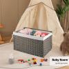 imageOIAHOMY Large Storage Basket with Lid 423 Gallon 160L Blanket Basket with Removable Liner Bag Wicker Hamper with Handle Foldable Hamper for Bedroom GreyGrey