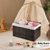 imageOIAHOMY Large Storage Basket with Lid 423 Gallon 160L Blanket Basket with Removable Liner Bag Wicker Hamper with Handle Foldable Hamper for Bedroom GreyBrown