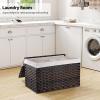 imageOIAHOMY Large Storage Basket with Lid 423 Gallon 160L Blanket Basket with Removable Liner Bag Wicker Hamper with Handle Foldable Hamper for Bedroom GreyBrown