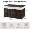 imageOIAHOMY Large Storage Basket with Lid 423 Gallon 160L Blanket Basket with Removable Liner Bag Wicker Hamper with Handle Foldable Hamper for Bedroom GreyBrown