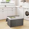 imageOIAHOMY Large Storage Basket with Lid 423 Gallon 160L Blanket Basket with Removable Liner Bag Wicker Hamper with Handle Foldable Hamper for Bedroom GreyGrey