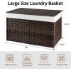 imageOIAHOMY Large Storage Basket with Lid 423 Gallon 160L Blanket Basket with Removable Liner Bag Wicker Hamper with Handle Foldable Hamper for Bedroom GreyBrown