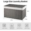 imageOIAHOMY Large Storage Basket with Lid 423 Gallon 160L Blanket Basket with Removable Liner Bag Wicker Hamper with Handle Foldable Hamper for Bedroom GreyGrey