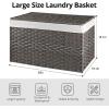 imageOIAHOMY Large Storage Basket with Lid 423 Gallon 160L Blanket Basket with Removable Liner Bag Wicker Hamper with Handle Foldable Hamper for Bedroom GreyGrey
