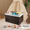 imageOIAHOMY Large Storage Basket with Lid 423 Gallon 160L Blanket Basket with Removable Liner Bag Wicker Hamper with Handle Foldable Hamper for Bedroom GreyBrown